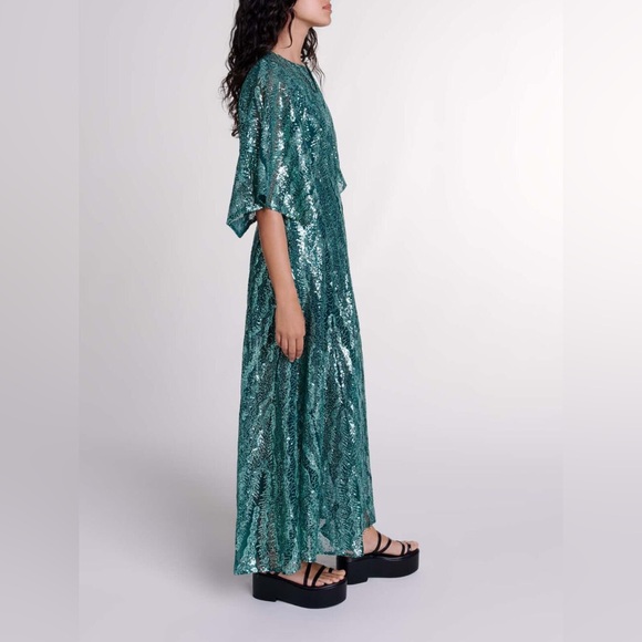 NWT Maje Green Sequin Maxi Dress US XS / FR 34 Formal Gown Wedding Guest Holiday - Picture 2 of 16